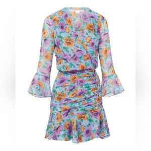 VERONICA BEARD Sean Floral Print 100% Silk Mini Long Sleeve Dress US 4 Org$598